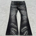 Y2K Distressed Flare Jeans Gothic Men Double Waist Lace up Denim Pants Retro Washed Scratches Streetwear Unisex Bootcut Jeans