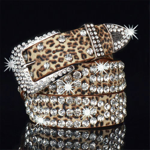 Fashion Leather Belts Men and Women Unisex Rhinestone Luxury Belts Casual Wide Buckle Punk Belts Crystal Bling Jeans Waistband