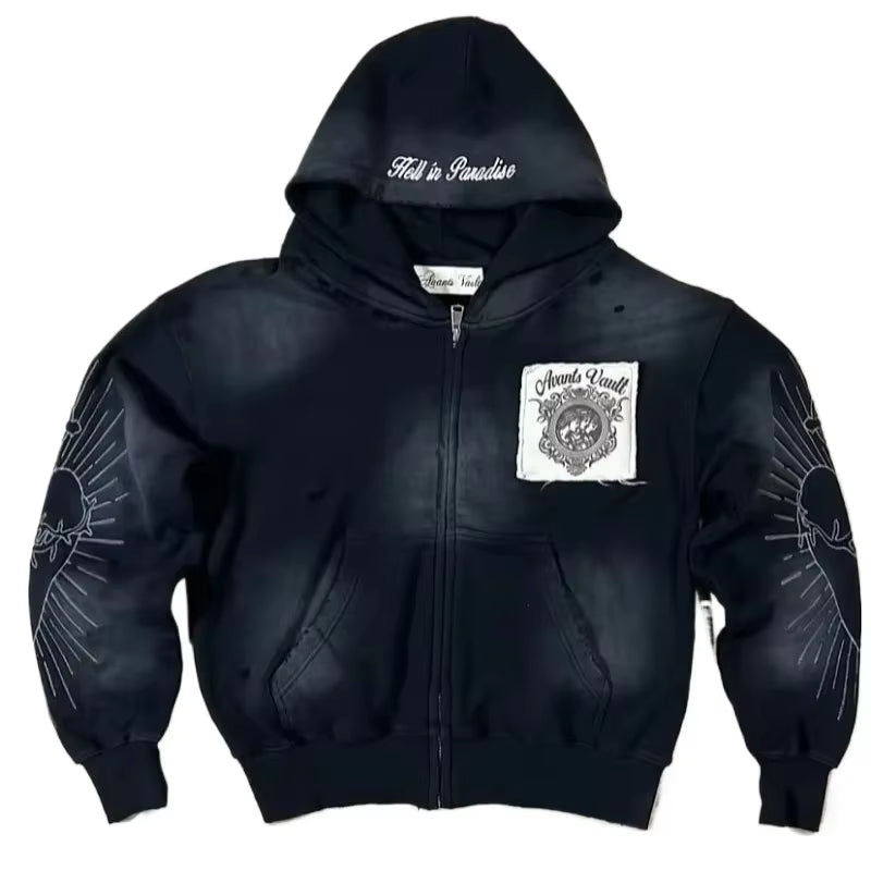 American Y2K New Hip Hop Trend Zipper Hoodie Women Street Casual Loose Joker Vintage Sweatshirt Unisex Fleece Padded Warm Hoodie