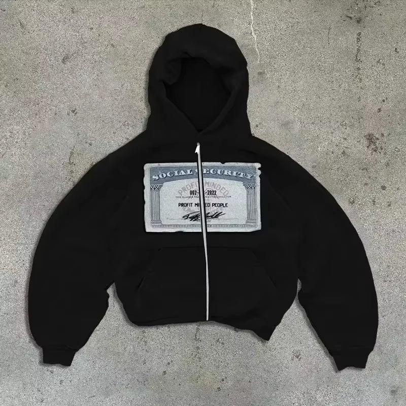 American Y2K New Hip Hop Trend Zipper Hoodie Women Street Casual Loose Joker Vintage Sweatshirt Unisex Fleece Padded Warm Hoodie