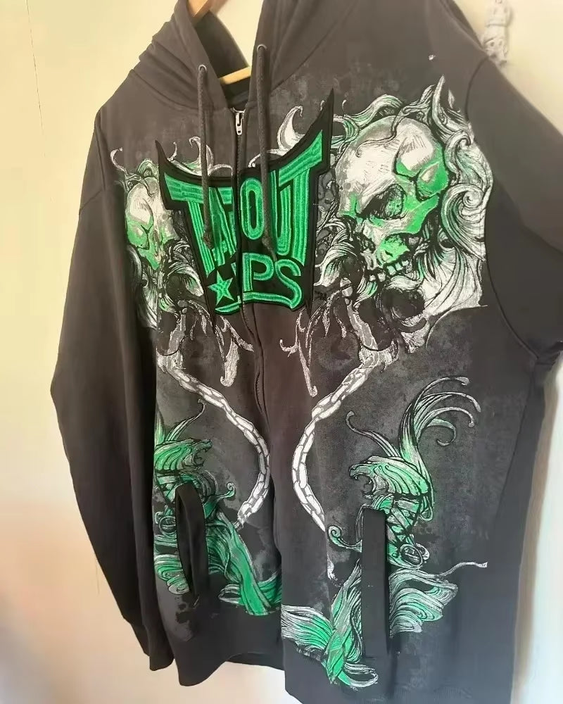 American Y2K New Hip Hop Trend Zipper Hoodie Women Street Casual Loose Joker Vintage Sweatshirt Unisex Fleece Padded Warm Hoodie